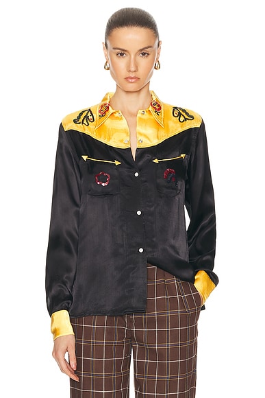 Shop Bode Sequin Rodeo Shirt In Gold & Black