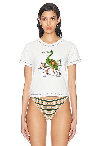 BODE Embroidered Heron Tee in Cream