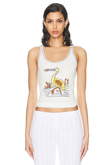 BODE Embroidered Heron Tank in Cream