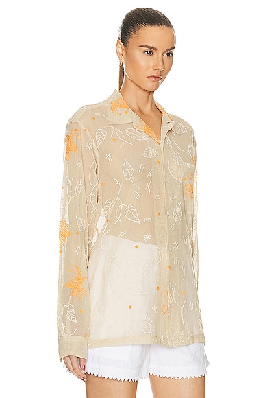 Bode Mesh Lillium Long Sleeve Shirt In Tan