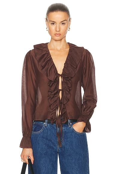 Shop Bode Heartwood Flounce Blouse In Brown