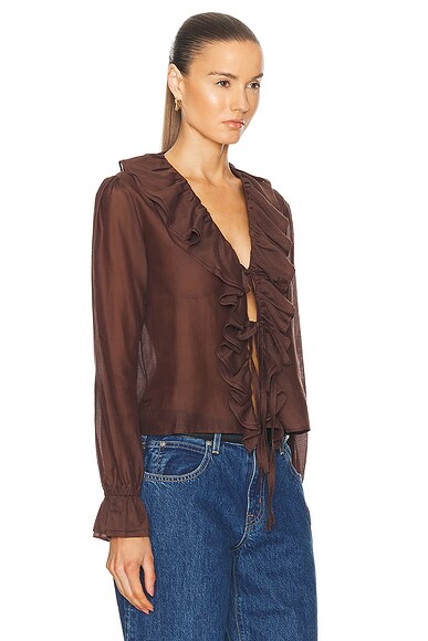 Bode Women's Heartwood Flounce Blouse In Brown