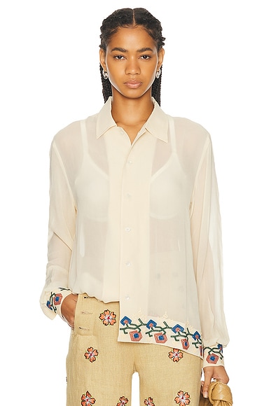 BODE Flowering Liana Long Sleeve Shirt in Cream Multi
