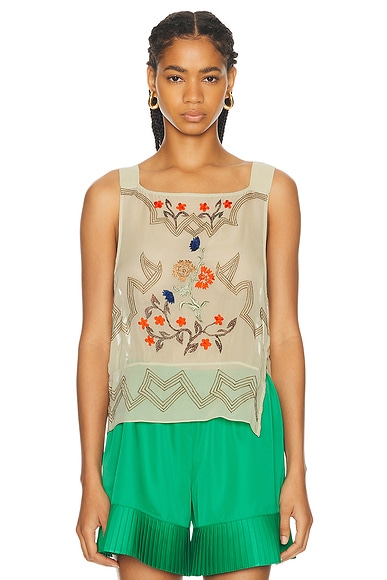 BODE Embroidered Flower Study Top in Cream Multi