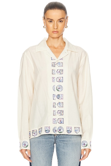 BODE Ski Season Long Sleeve Shirt in Ecru