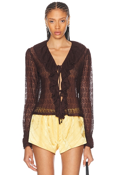 BODE Lace Flounce Blouse in Brown Black