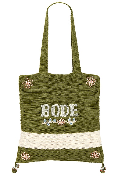 BODE Marsh Crochet Tote Bag in Green & Cream