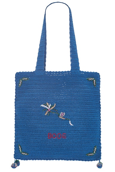 BODE Laurel Crochet Tote Bag in Blue | FWRD