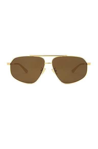 Bottega Veneta Full Metal Sunglasses in Metallic Gold