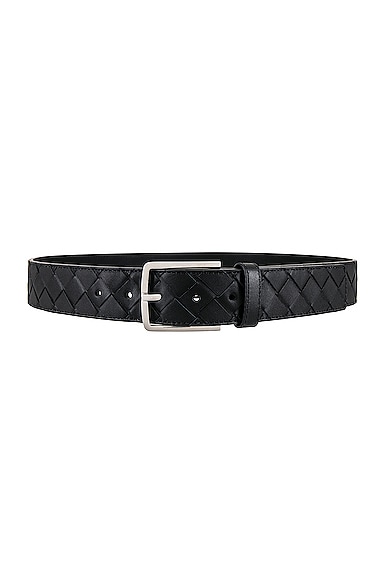 Bottega Veneta Intrecciato 3.5 Cm Belt in Black & Silver