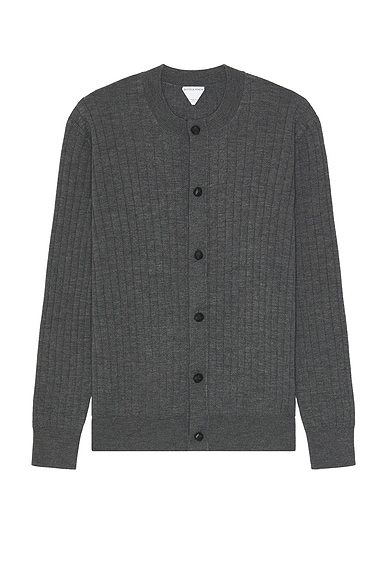 Bottega Veneta Wool Rib Cardigan in Anthracite | FWRD