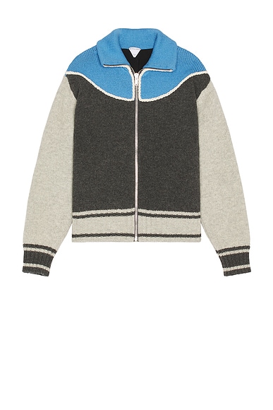 Bottega Veneta Heavy Weight Wool Tracksuit Knit Zipped Jacket in Anthracite & Admiral