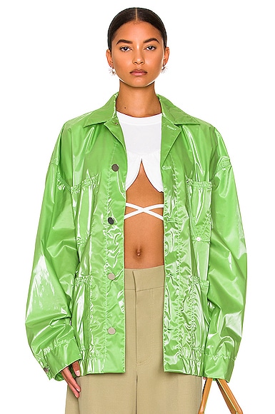 Bottega Veneta Glossy Nylon Workwear Jacket in Acid Green | FWRD