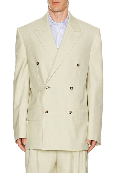Wool Cotton Melange Gabardine Double Breasted Jacket