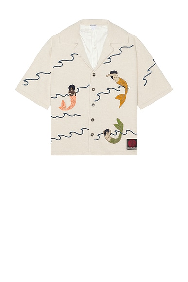 Bottega Veneta Button Down Mermaid Shirt in Dove & Multicolor