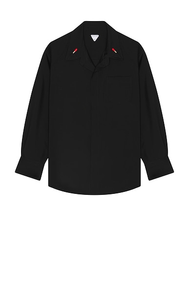Bottega Veneta Matches Detail Light Wool Long Sleeve Shirt in Black