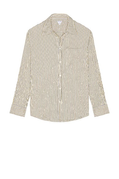 Bottega Veneta Crushed Tech Cotton Poplin Shirt in Beige, White, & Black
