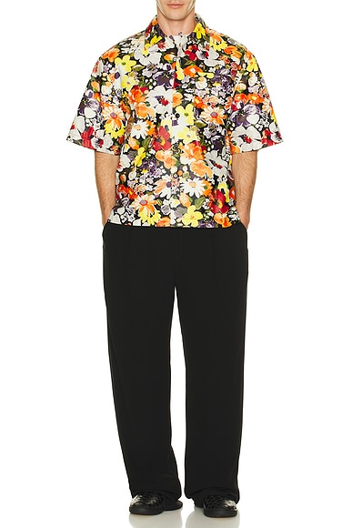Floral Printed Leather Short Sleeve Shirt