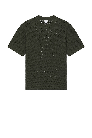Bottega Veneta Cotton Crochet Knit Tee in Shrub
