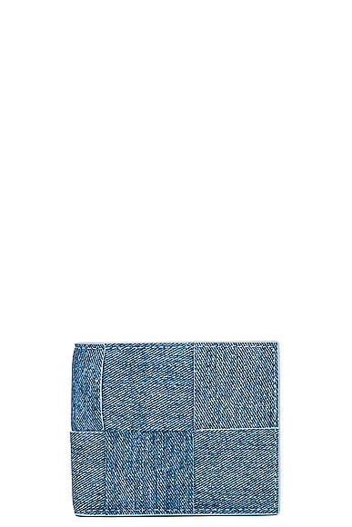 Bottega Veneta Cassette Bi Fold Wallet Nappa Denim Print in Blue Melange, & Ice