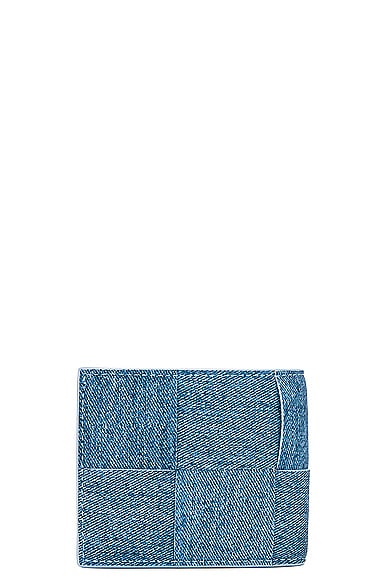 Shop Bottega Veneta Cassette Bi Fold Wallet Nappa Denim Print In Blue Melange  & Ice