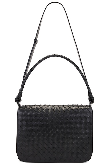 Bottega Veneta Small Swing Intrecciato Avenue in Black & Vintage Silver