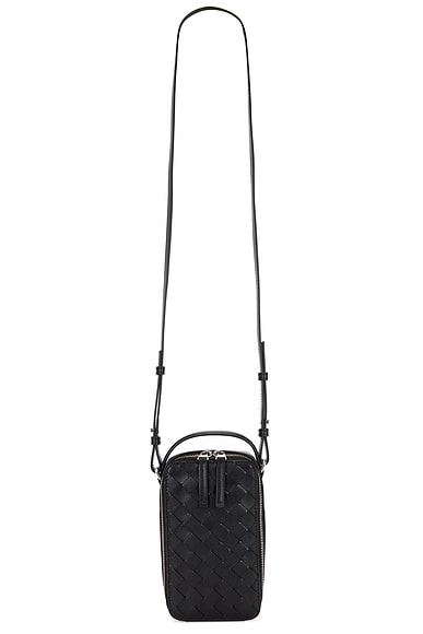 Bottega Veneta Getaway Phone Pouch Avenue Intrecciato 15 in Black & Silver