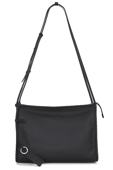 Bottega Veneta Moony Calf Corriere Messenger Bag in Black & Silver
