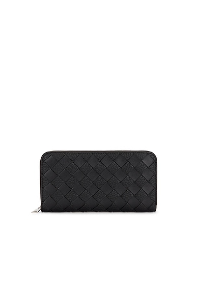 Bottega Veneta Int15 Check Taurillon Avenue Portafoglio in Black & Silver