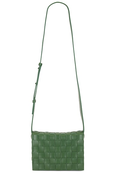 Bottega Veneta Flap Messenger Intrecciato 20 Silky Calf in Basil, Silver & Basil
