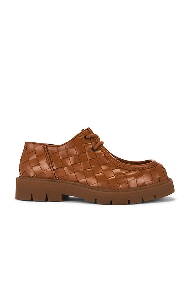 Bottega Veneta Deep Calf Weave Haddock Lace Up in Light Wood