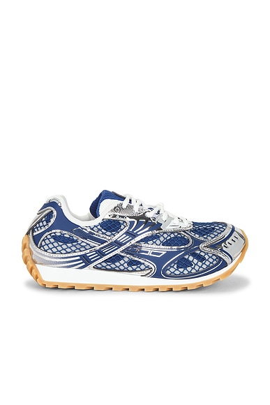 Bottega Veneta Technical Fishnet Orbit Sneaker in Blue Venezia & Silver