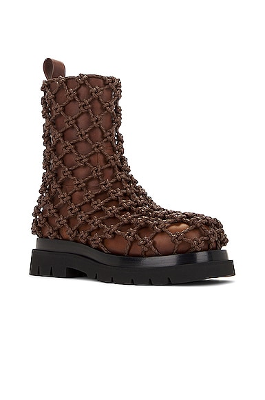 Shop Bottega Veneta Knot Web Lug Boot In Dark Chestnut