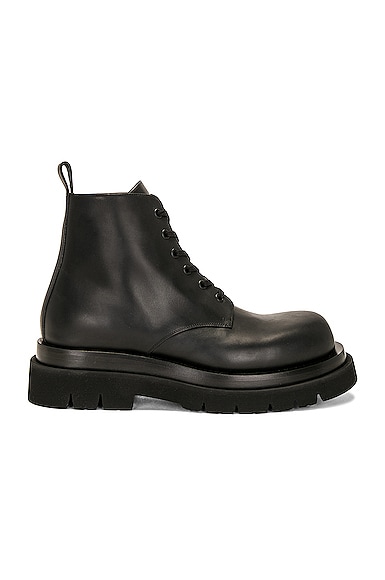 Bottega Veneta Lug Lace-up Ankle Boot Military Calf in Black
