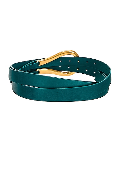 Shop Bottega Veneta Leather Belt In Mallard & Gold