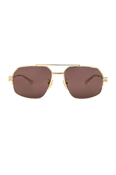 Bottega Veneta Lock Metal Sunglasses in Shiny Gold LV