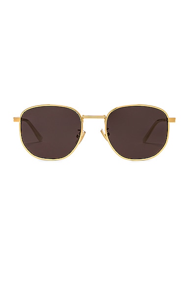 Bottega Veneta Metal Frame Sunglasses in Shiny Gold & Solid Grey