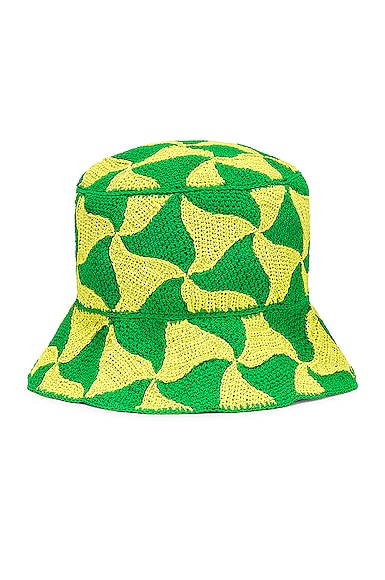 Bottega Veneta Wavy Triangle Crochet Bucket Hat in Parakeet & Kiwi