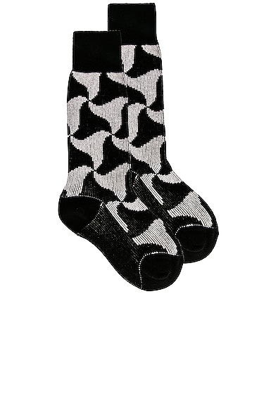 Bottega Veneta Wavy Triangle Cashmere Socks in Black & White