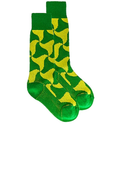 Wavy Triangle Cashmere Socks in Green