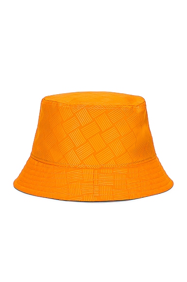 Shop Bottega Veneta Intreccio Jacquard Nylon Hat In Tangerine