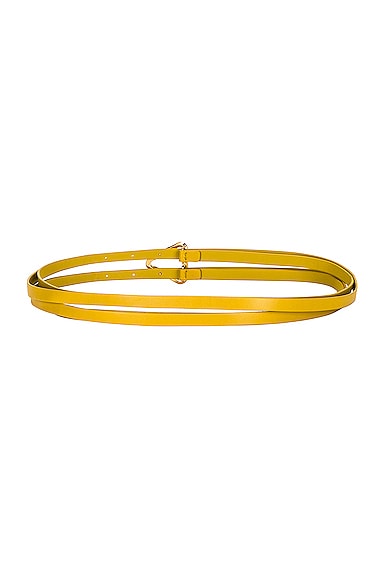 Shop Bottega Veneta Triangle Leather Belt In Pollen & Gold
