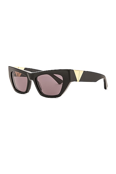 Shop Bottega Veneta Acetate Cat Eye Sunglasses In Shiny Black