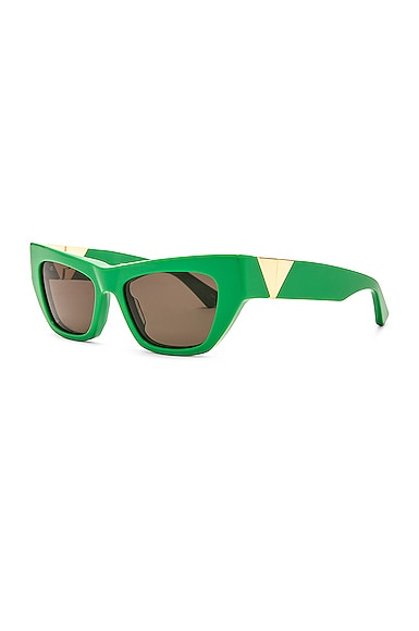 Shop Bottega Veneta Acetate Cat Eye Sunglasses In Shiny Green