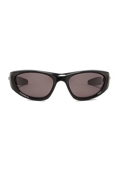 Bottega Veneta Wrap Sporty Sunglasses In Shiny Black
