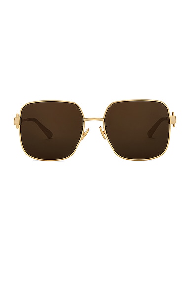 Bottega Veneta Square Metal Sunglasses In Shiny Gold