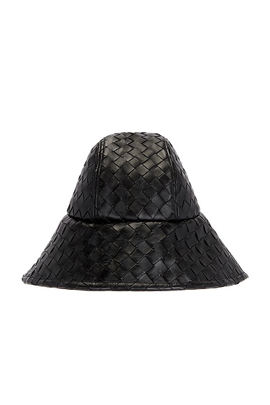 Bottega Veneta Leather Intrecciato Hat in Black