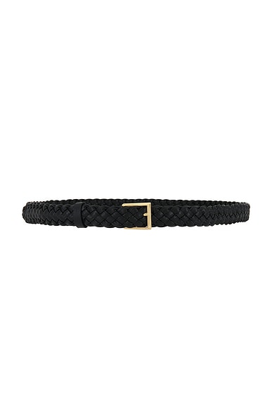 Bottega Veneta Leather Belt in Black & Brass Vibrato