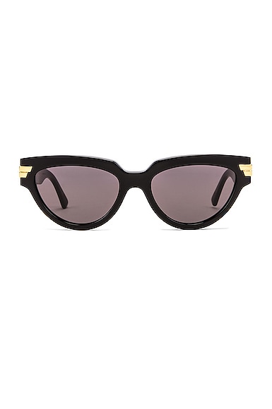 Bottega Veneta Cat Eye Sunglasses in Shiny Black & Grey