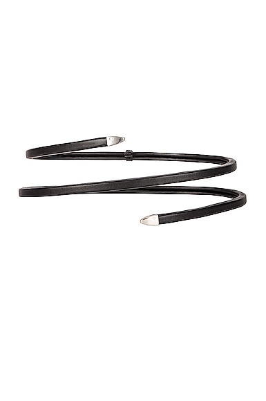 Bottega Veneta Leather Snake Belt in Black & Silver